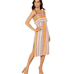 Gianni Bini Size 6 Pink Orange Halston Sequin Stripe Midi Dress Sleeveless NWT
